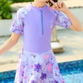 thumbnail image 1 of FASHOFT One Piece Girls Rash Guard Swimsuit Water Sport Swimsuits UPF 50+ Sun Protection Half Floral Print Zip Bathing Suits Purple L, 1 of 8