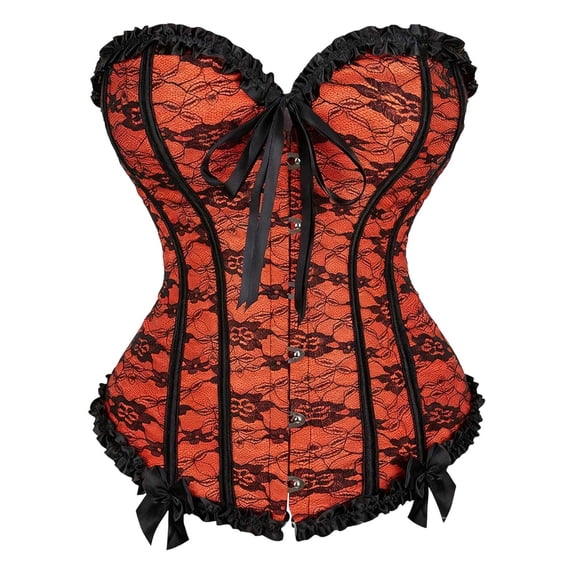 FASHOFT Orange Renaissance Corset Top For Women Lace Waist Cinching Shaping Body Shaper Tummy Control Firm Everyday Wear Innerwear Corset XXXXXL