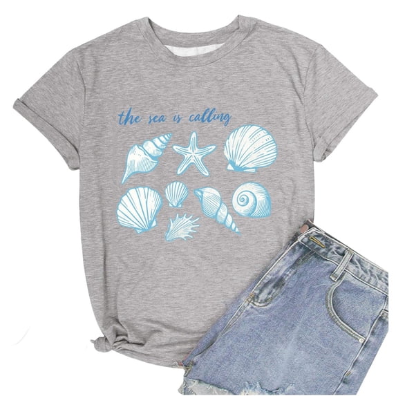 FASHOFT Oversized Beach Graphic Tees for Women Vintage Crew Neck Short Sleeve Shirts Baggy Summer Vacation Tops Grey XXL
