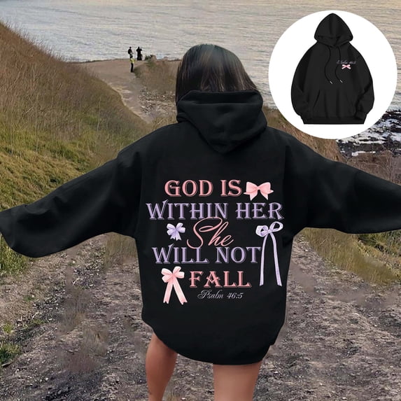 FASHOFT Oversized Christian Hoodies for Women Bible Verse Religious Christian Sweatshirt Hooded Pullover with Pocket Long Sleeve Fall Y2K Tops Black XXL