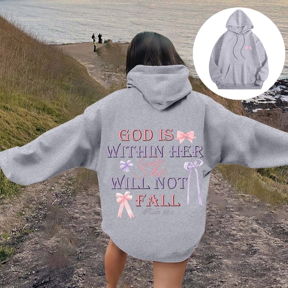 FASHOFT Oversized Christian Hoodies for Women Bible Verse Religious Christian Sweatshirt Hooded Pullover with Pocket Long Sleeve Fall Y2K Tops Light Gray XXL