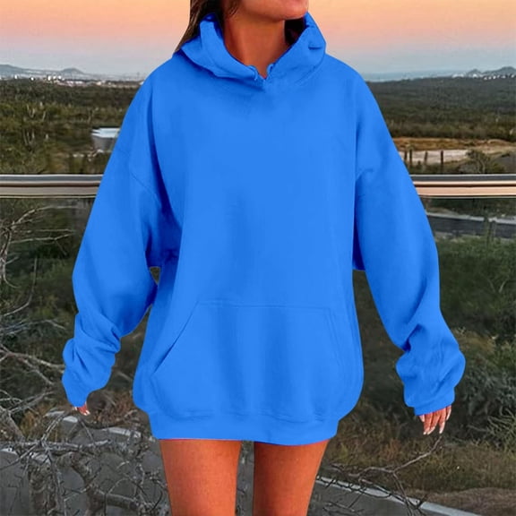 FASHOFT Oversized Hoodies for Women Drop Shoulder Trendy Sweatshirts Fall Fashion 2025 Pullover Winter Clothing Outfits Blue L