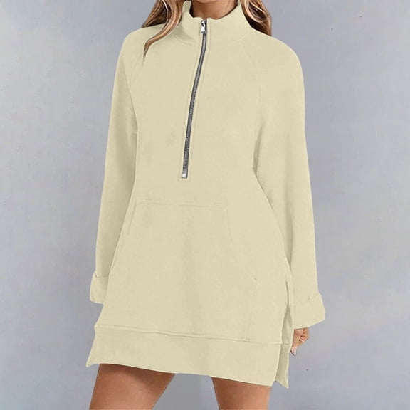 FASHOFT Oversized Hoodies for Women Neck Half Zip Womens Sweatshirt Fall Pullover 2026 Fashion Y2k Clothes Beige L