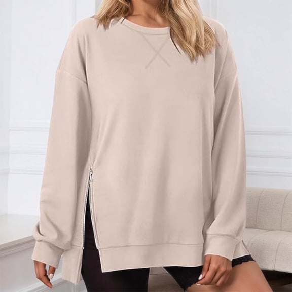 FASHOFT Oversized Sweatshirt for Women Casual Long Sleeve Comfy Drawstring Side Slit Pullover Hoodie with Pocket GY2 L