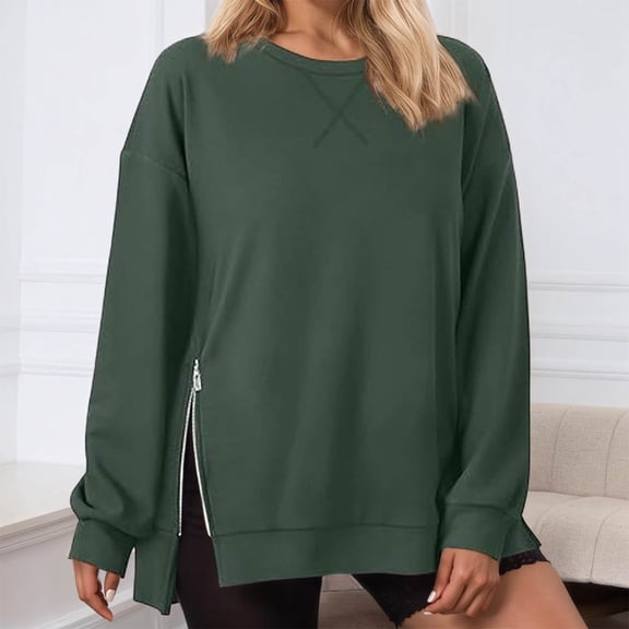 FASHOFT Oversized Sweatshirt for Women Casual Long Sleeve Comfy Drawstring Side Slit Pullover Hoodie with Pocket Green XXL