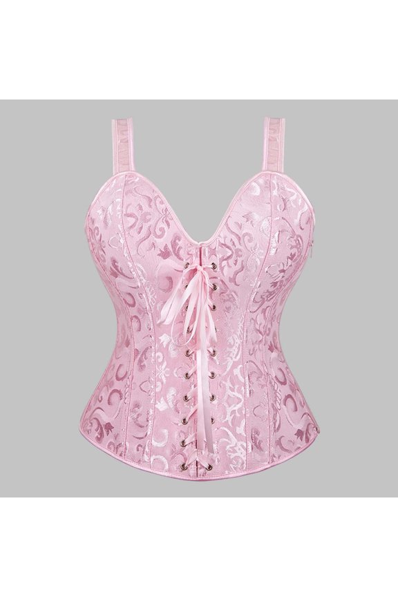 Pink Corset Shapewear For Women Halter Zip Jacquard Pattern Court Style Top Boned Waist Cinching Fashion Body Shaper Bustier For Party Corset Mini Dress XS