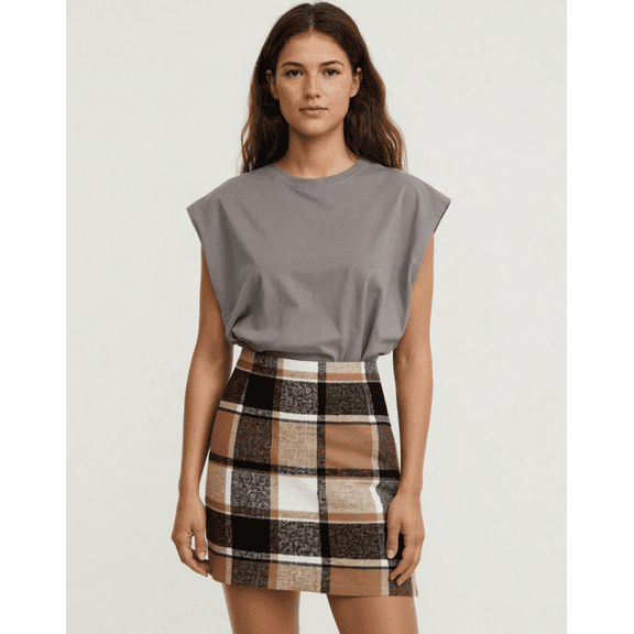 FASHOFT Plaid Skirts for Women High Waisted Elegant Pencil Wool Tweed Skirt Casual Fall Winter Vintage Bodycon Mini Skirt KH2 S