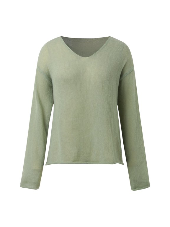 Pullover Sweaters For Women Summer French Retro Lazy Loose Long Sleeve Hollow Thin Knit Sun Protection Top Fall Sweater Green One Size