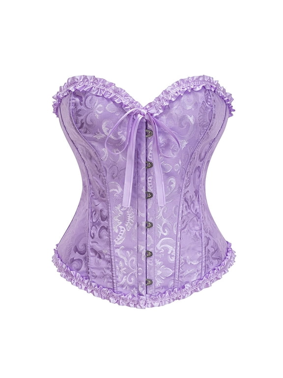 Purple Corset Shapewear For Women Fashion Jacquard Waist Cinching Court Style Bustier Boned Bust Support Tight Fit Body Shaper For Formal Occasions Corset Formal Dress M