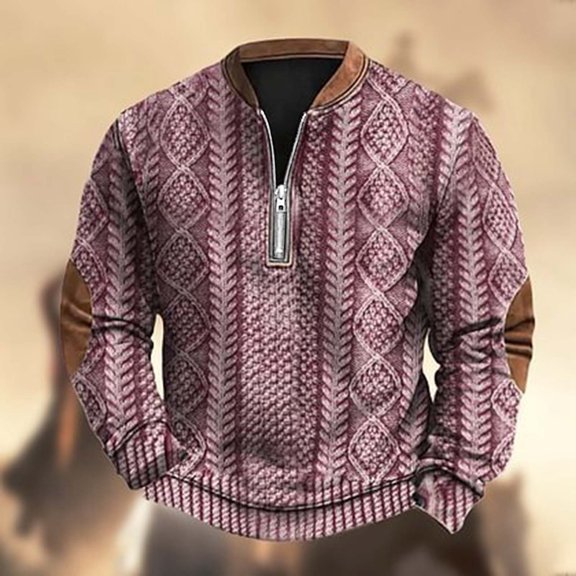 FASHOFT Quarter Zip Pullover Men Oversized Patchwork Sweatshirt Casual Long Sleeve Stand Collar Sweatshirts Vintage Country Tops Purple XXL