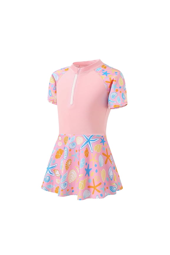 Rash Guard for Girls One Piece Swimsuit Water Sport Swimsuits UPF 50+ Sun Protection Swim Suit Half Zip Floral Print Bathing Suits Pink 5-6 Years