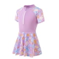 thumbnail image 1 of FASHOFT Rash Guard for Girls One Piece Swimsuit Water Sport Swimsuits UPF 50+ Sun Protection Swim Suit Half Zip Floral Print Bathing Suits Purple 8-9 Years, 1 of 4