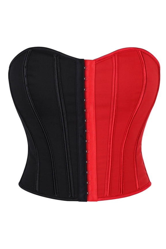 Red Corset Shapewear For Women Color Block Single Hook Strapless Push Up Court Bustier Waist Cinching Body Shaping Elegant Wear Top Bustier Top M