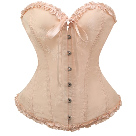 FASHOFT Rose Gold Renaissance Corset Top For Women Solid Color Strapless Boned Slim Fit Tummy Control Bustier Waist Cinching Body Shaping Everyday Top Bustier Top XL