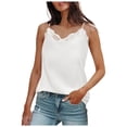 thumbnail image 1 of FASHOFT Satin Dressy Tank Tops for Women Spaghetti Strap Lace Trim V Neck Blouse Casual Summer Shirts White XL, 1 of 3