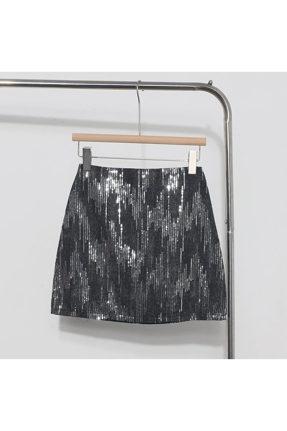 Sequin Mini Skirt For Women Y2K High Waist A Line Skirt Glitter Sequined One Step Bodycon Skirt Anti Exposure Design For Daily Party Wear Womens Skirts Black