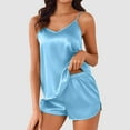 thumbnail image 1 of FASHOFT Silk Pajamas for Women Set Satin Cami Top and Shorts Lingerie Pjs 2 Piece Silk Nightwear Solid Soft Camisole Sleepwear Light Blue M, 1 of 5