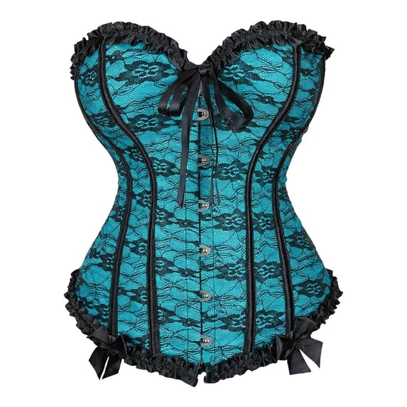 FASHOFT Sky Blue Renaissance Corset Top For Women Lace Waist Cinching Shaping Body Shaper Tummy Control Firm Everyday Wear Innerwear Corset M