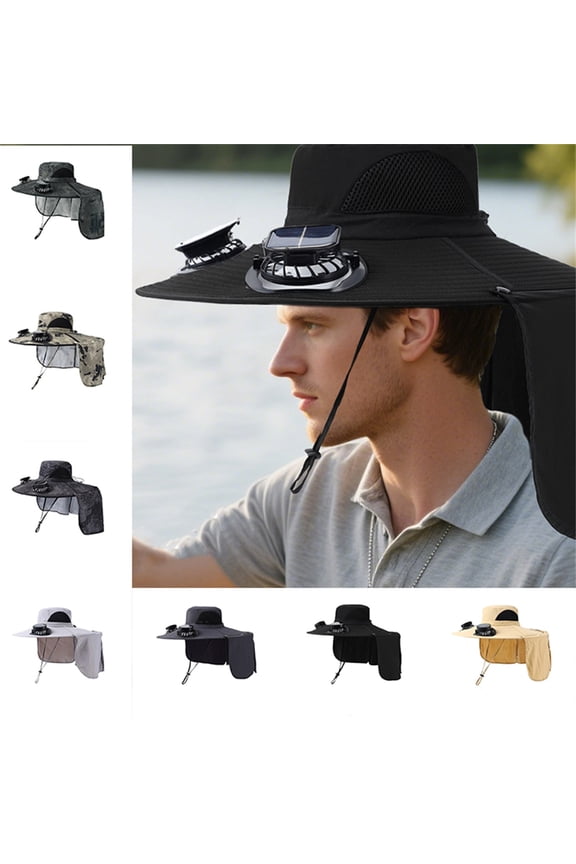 Solar Fan Hats for Women Men Dual Panel Long Battery Air Conditioned Cooling Hole Design Sun Hat with Fan Dark Gray