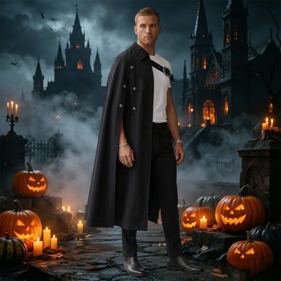 FASHOFT Steampunk Halloween For Men Half Shoulder Cape With Belt Retro Cosplay Cloak Outfit For Masquerade Stage Dress Up Attire Halloween One Size