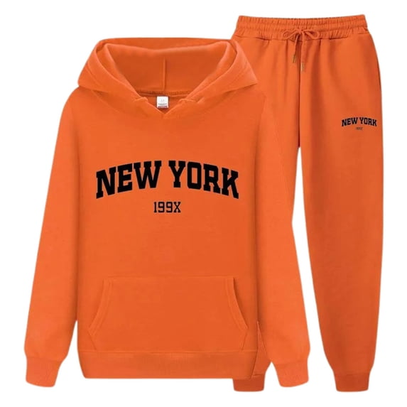 FASHOFT Sweat Suits for Womens 2 Piece Fall Outfits Set New York Letter Print Hoodies and Sweatpants Sweatsuit Athletic Lounge Sets Orange XXXL
