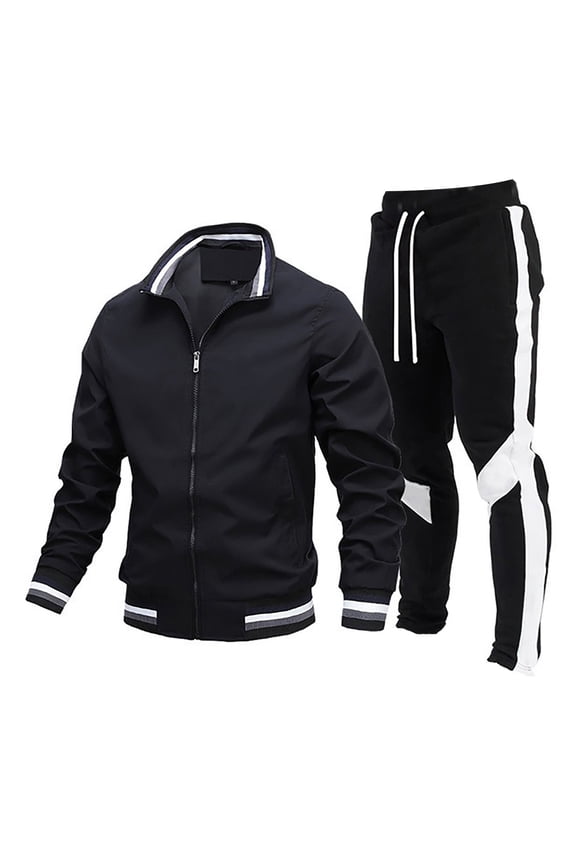 Sweatsuits for Men 2 Piece Zip up Sweatshirt Sweatpants Track Suits Mens Striped Running Jogging Sweat Suit Casual Outfits Set Black M