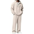 thumbnail image 1 of FASHOFT Sweatsuits for Men Quarter Zip Pullover and Baggy Sweatpants 2 Piece Casual Outfits Set for Young Mens Spring Fall Winter Sweat Suit Beige L, 1 of 4
