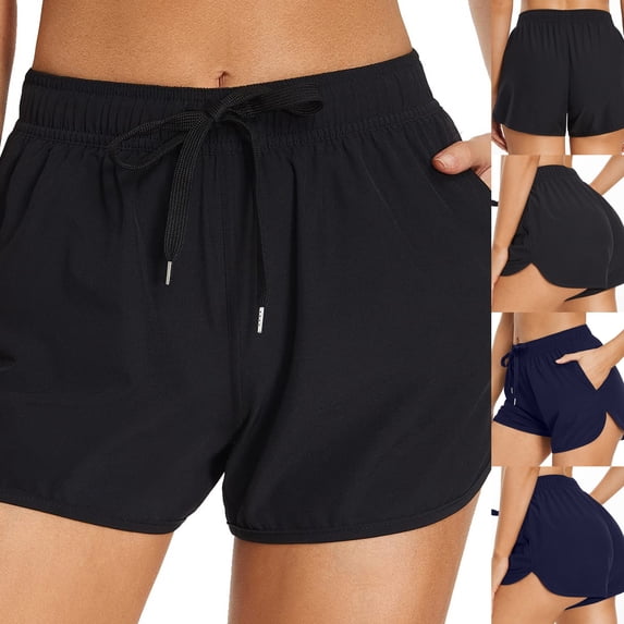 FASHOFT Swim Board Shorts for Women Stretchy High Waisted Swim Shorts with Pockets for Beach Pool Summer Dark Blue S