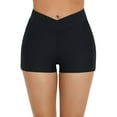 thumbnail image 1 of FASHOFT Swim Shorts Women High Waisted Swimsuit Bottoms Cross Waist Bathing Suit Swimwear Boy Shorts with Pocket Black L, 1 of 6