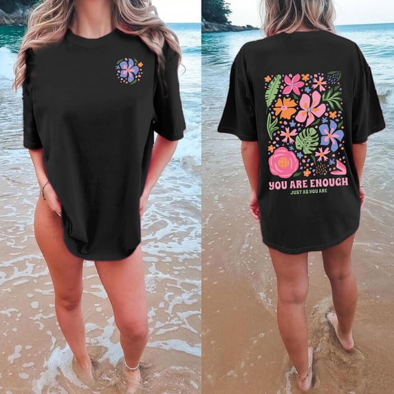 FASHOFT T Shirt Beach Oversized Graphic Tees for Women Vintage Adventure Shirts Baggy Summer Cotton Vacation Tops Black XXL
