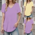 thumbnail image 1 of FASHOFT T Shirts For Women Solid V Neck Casual Short Sleeve Tops Soft Stylish Loose Fit Daily Street Summer Tops Purple XXXL, 1 of 6