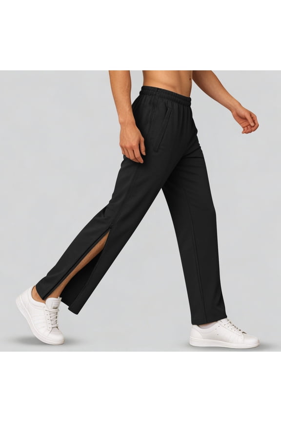 Tear Away Pants for Men 2 Side Full Open Bottom Post Surgery Sweatpants with Pockets Straight Leg Sweat Pants Black M