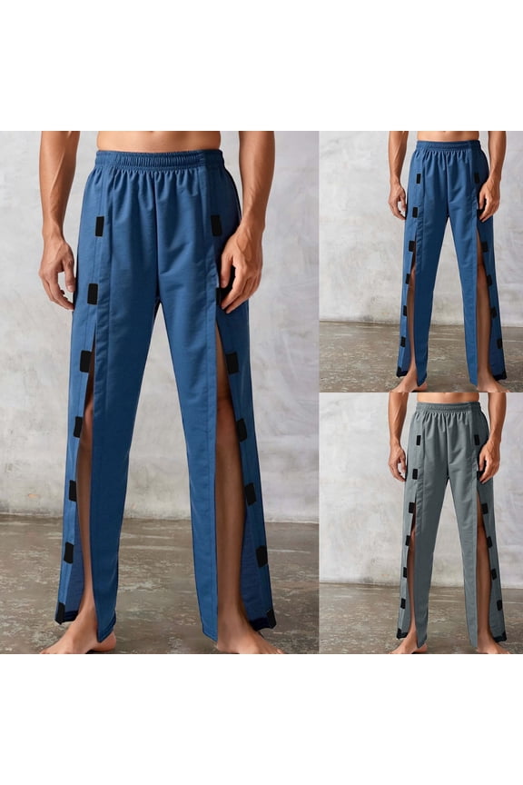 Tear Away Pants for Men 2 Side Full Open Bottom Sweatpants with Pockets Straight Leg Easy On Adaptive Post Surgery Pants Navy L