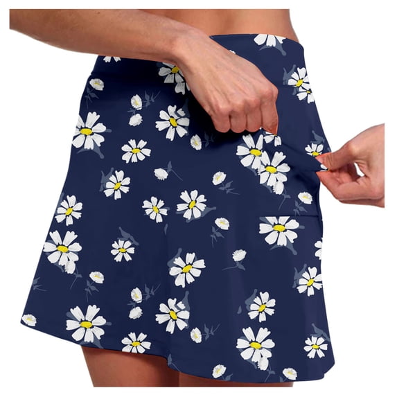 FASHOFT Tennis Skirts For Women Fashion Printed Double Layer Skort With Pockets Elastic For Outdoor Fitness Activities Womens Athletic Skirt Dark Blue
