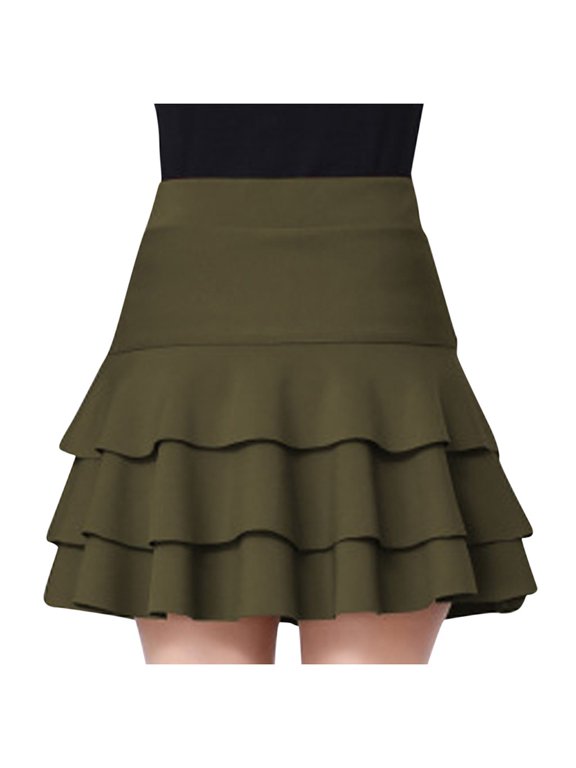 Three Layer Anti Exposure A Line Skort For Women Elastic Waist Extended Version For Daily Leisure Outdoor Wear Long Skirt Army Green