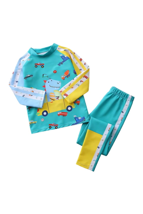Toddler Boys Long Sleeve Long Pants Swimsuits Sun Protection Warm For Diving Surfing Beach Wear Boys Swim Suits Green 6-7 Years