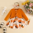 thumbnail image 1 of FASHOFT Toddler Girl Easter Outfit Rabbit Prints Dress Long Sleeve Ruffles Cardigan Tops with Headbands Spring Outfits Set Orange 9-12 Months, 1 of 6