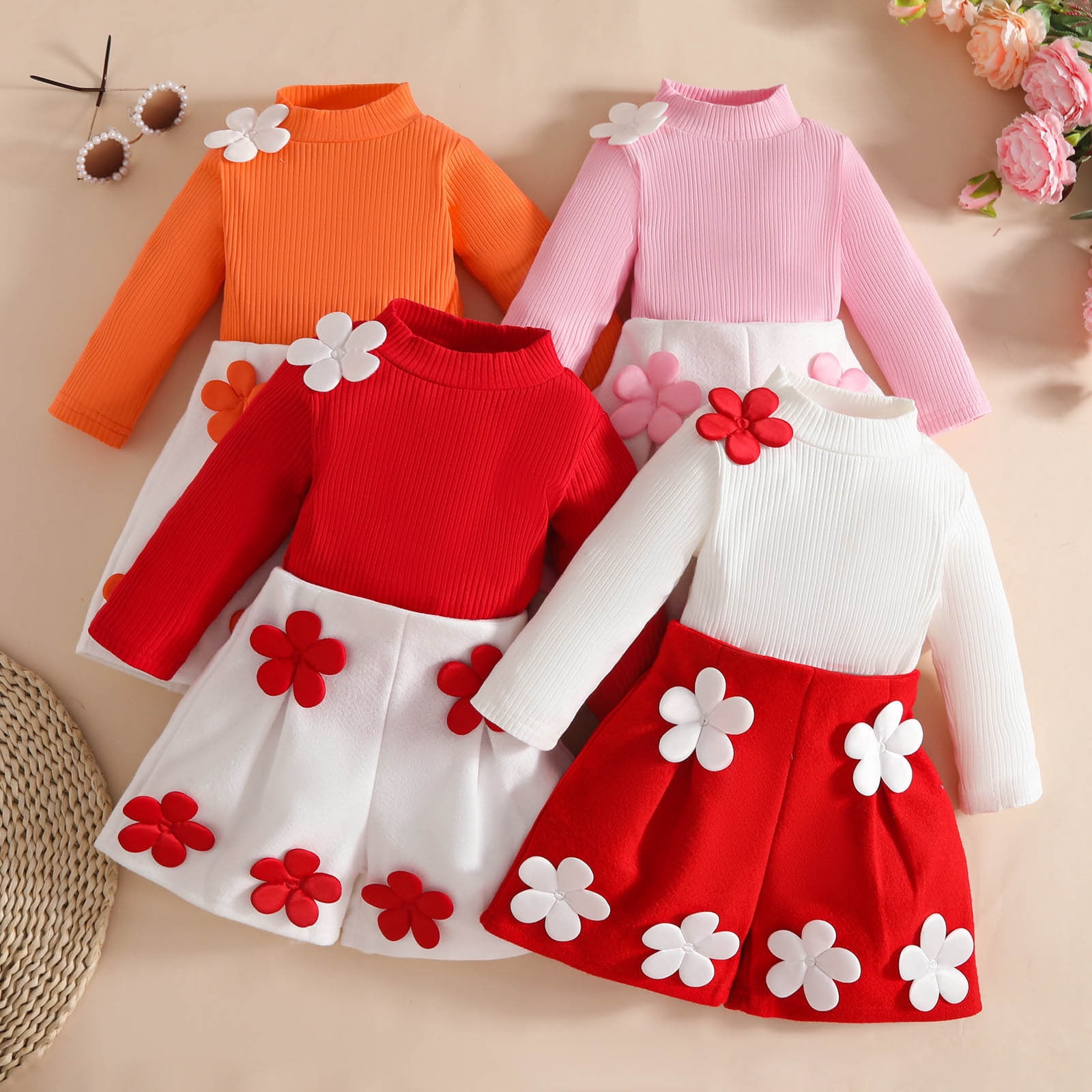 FASHOFT Toddler Girl Outfits Set Summer Long Sleeve High Neck ...