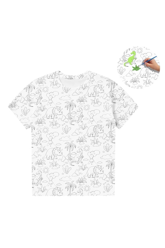 Toddler Girl Shirts Unique DIY Graffiti Hand Painted Coloring Pattern Round Neck Short Sleeve Soft Creative Stylish Kids Interactive Leisure Tops Toddler Girl Summer Tops White 3-4 Years