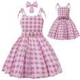 thumbnail image 1 of FASHOFT Toddler Girls Halloween Cosplay Set Princess Dress Spaghetti Strap Plaid Waist Cinched For Kids Party Wear Girls Outfits Purple 6-7 Years, 1 of 8