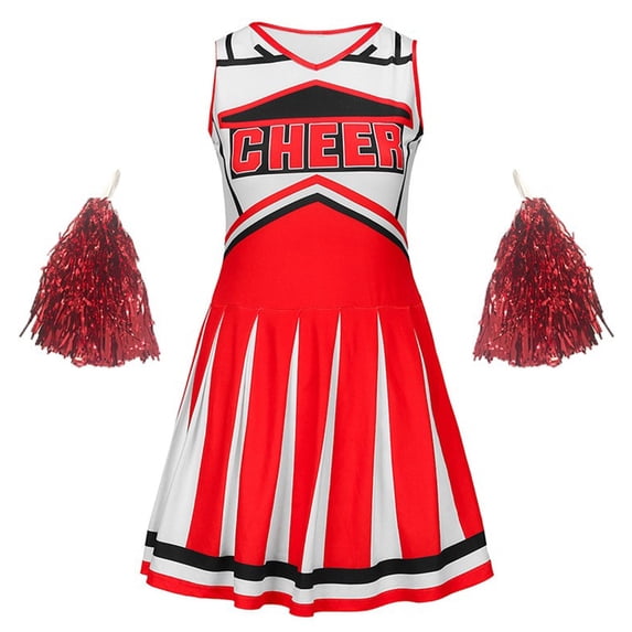 FASHOFT Toddler Kids Girls Cheerleading Uniform Performance Two Piece Set For Kids School And Competition Wear Girls Outfits Red 5-6 Years