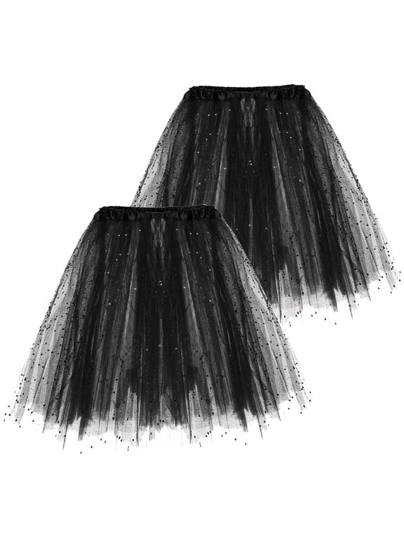 Tutu For Women Adults Sequined Three Layer Mesh Tutu Skirt Fluffy Ballet Party Half Skirt With Soft Tulle Women's Skirts Black