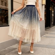 FASHOFT Tutu For Women Adults Starry Sky Sequin Tulle Tutu Skirt Glittering Sweet Fairy Flowy Half Skirt Elegant Party Wear Women's Skirts Beige