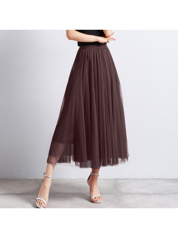 Tutu Skirts For Women High Waist A Line Mesh Skirt Large Swing Flowy Skirt To Hide Hips For Carnival Dance Party Womens Skirts Brown
