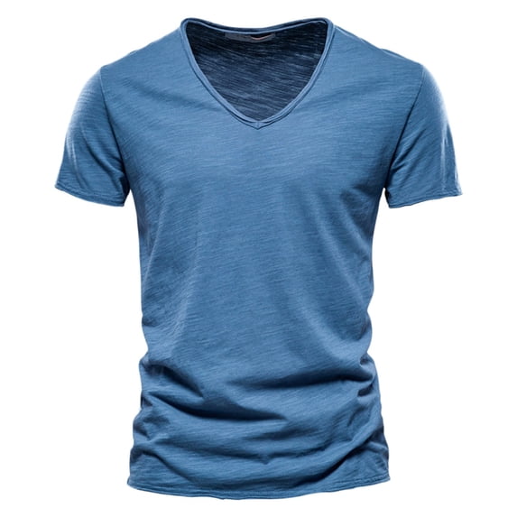 FASHOFT Ultra Soft V Neck Bamboo Shirts for Men Viscose Cotton T-Shirt Moisture-Wicking Cooling Short Sleeve Casual Tees Summer Tops Blue M