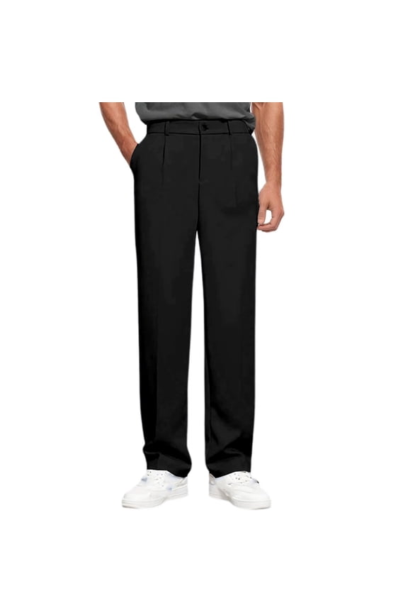 Unisex Dress Pants for Men Straight Leg Ice Silk Draping Effect Business Commute Formal Wear Retro Trendy Loose Suit Trousers For Men And Women Daily Wear Casual Pants Black