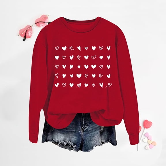 FASHOFT Valentine Sweatshirts for Women Lover Letter Print Crewneck Pullover Sweaters Long Sleeve Oversized Tops Red M