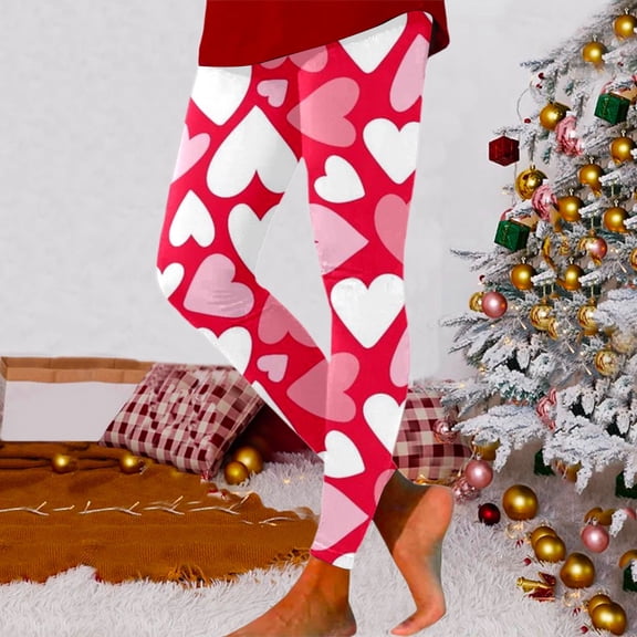 FASHOFT Valentine's Day Leggings for Women High Waisted Comfy Pants Ankle Length Holiday Yoga Legging Fall Soft Tights Pink M