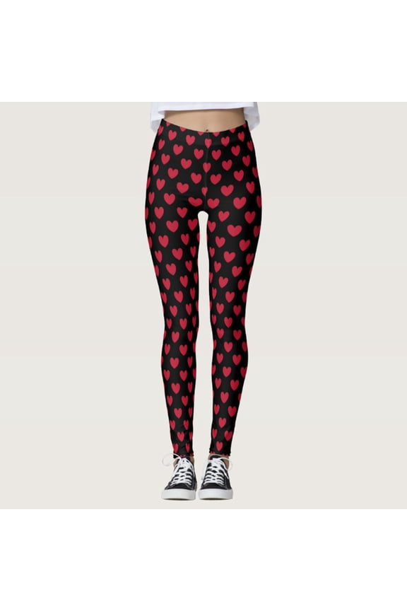 Valentine's Day Leggings for Women High Waisted Love Heart Print Ankle Length Leggings Soft Yoga Pants A L