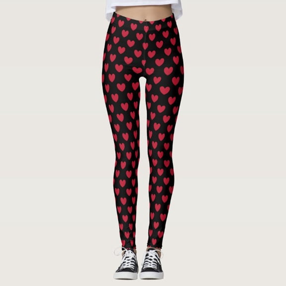 FASHOFT Valentine's Day Leggings for Women High Waisted Love Heart Print Ankle Length Leggings Soft Yoga Pants A M